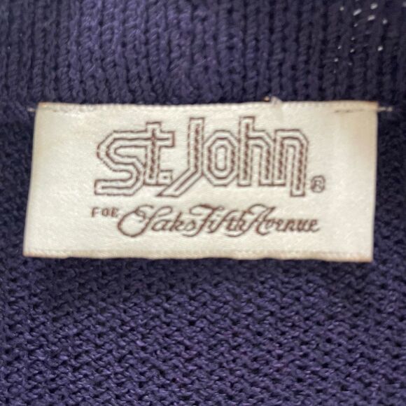 Vintage 80s St. John Santana Knit Purple 2pc Skirt Suit S 8 - Picture 9 of 11